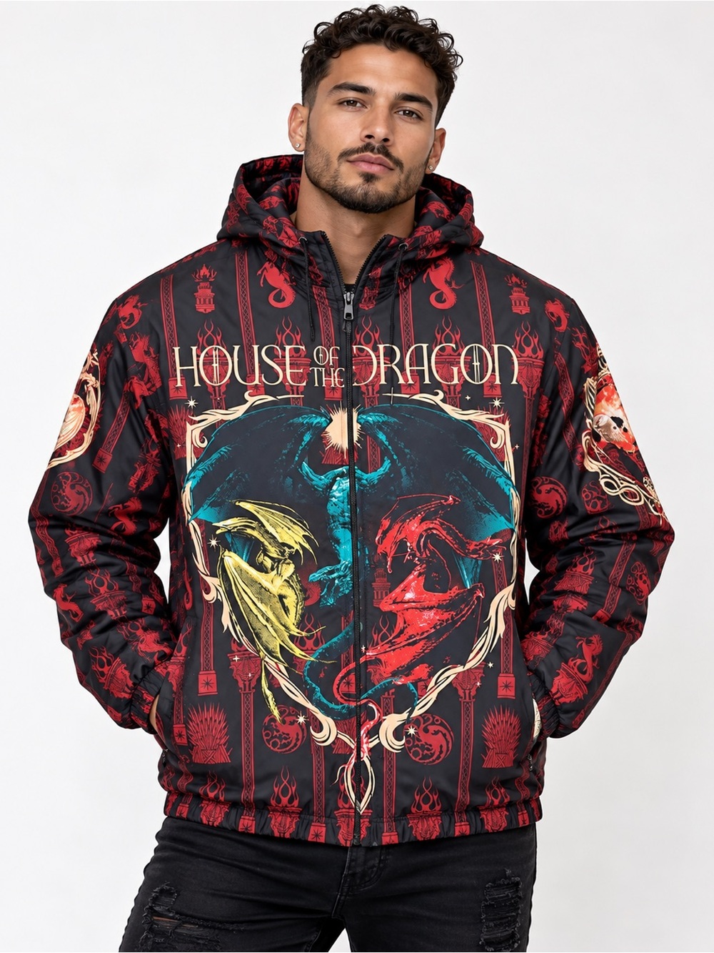 House of the Dragon Graphic Hooded Jacket - Red & Black